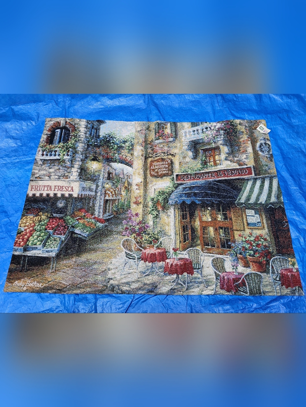 Buon Appetito Nicky Boehme Woven Tapestry Wall Hanging 70x50 MWW Italian Scene